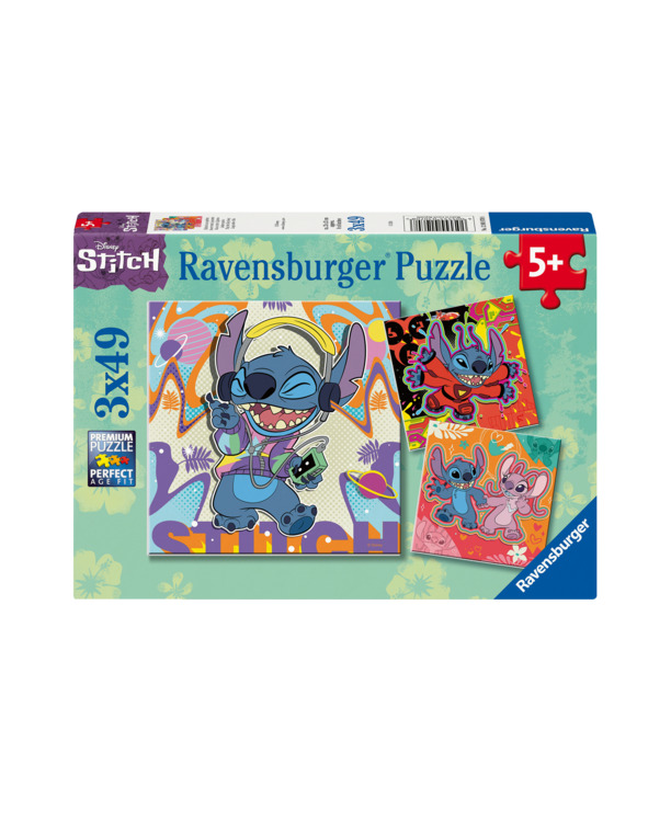 Ravensburger puzzel Disney Stitch - Drie puzzels - 49 stukjes - kinderpuzzel