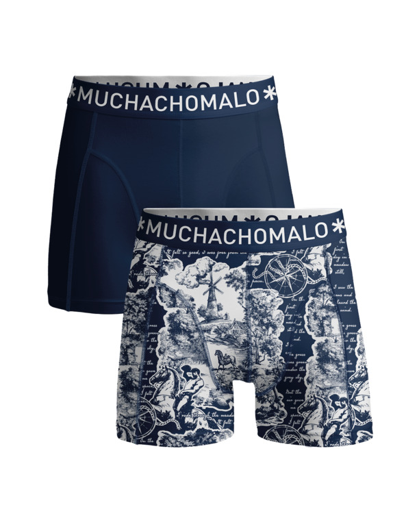 Heren 2-Pack Boxershort Print/Effen Print/Blue