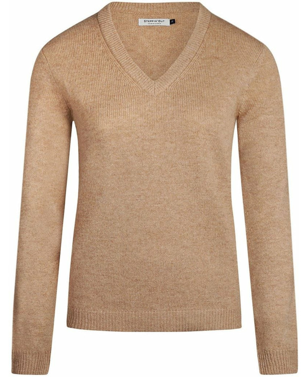 Steppin' Out Damestrui V-hals Lamswol Camel