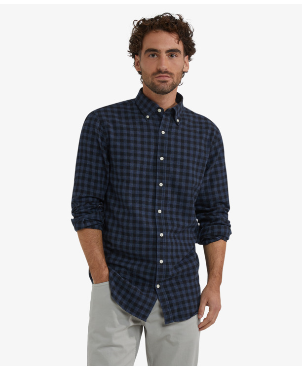 Flannel Blue Check Shirt 100% Cotton Heren