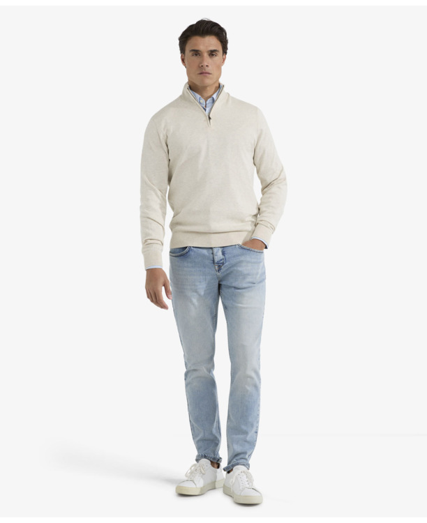 Zip Mock Sweater 100% Cotton Heren