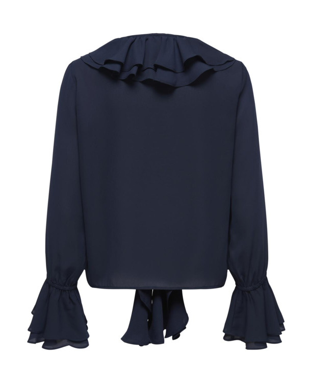 Regular Fit V-Neck Long Sleeves (L/S) Blouse met ruches en volumineuze mouwen