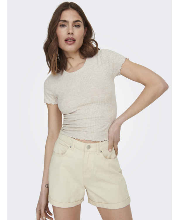 Regular Fit O-Neck Short Sleeves (S/S) Top met ronde hals voor dagelijks gebruik met ruches