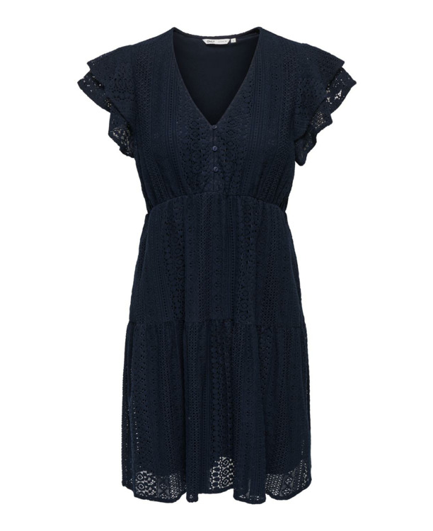 Regular Fit V-Neck Short Sleeves (S/S) V-hals jurk met kant detail