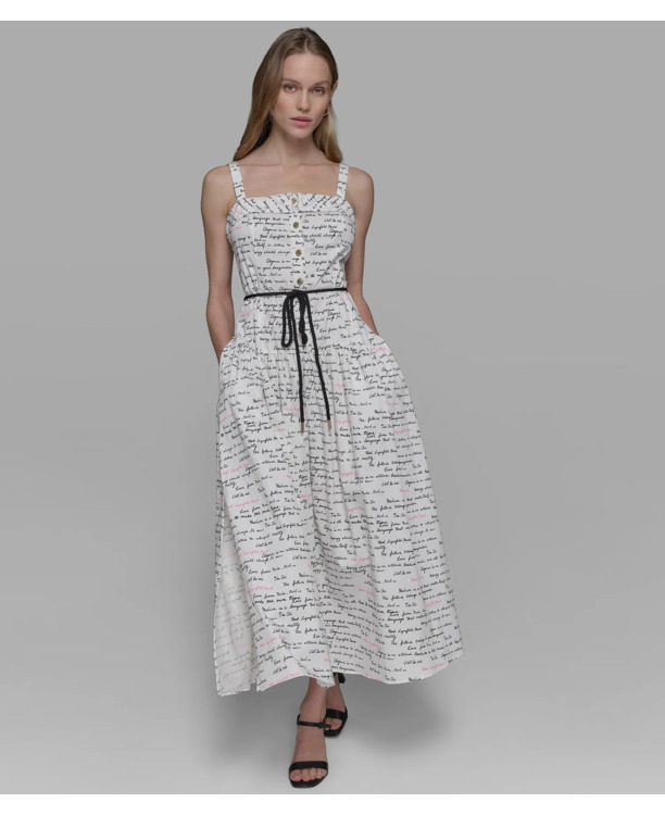 SLEEVELESS A-LINE SCRIPT DRESS