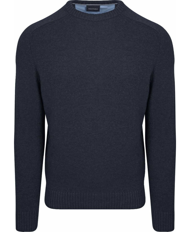 Suitable Lamswol Trui Ronde Hals Navy