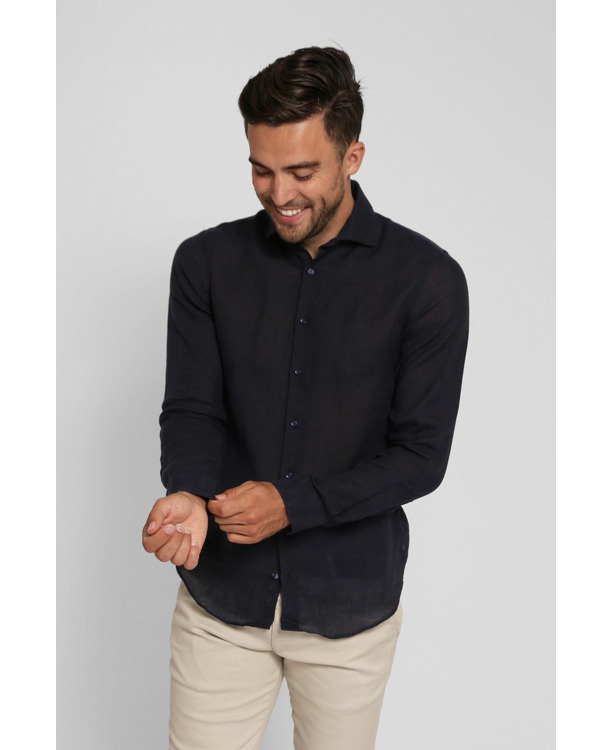 Suitable Overhemd Linnen Navy