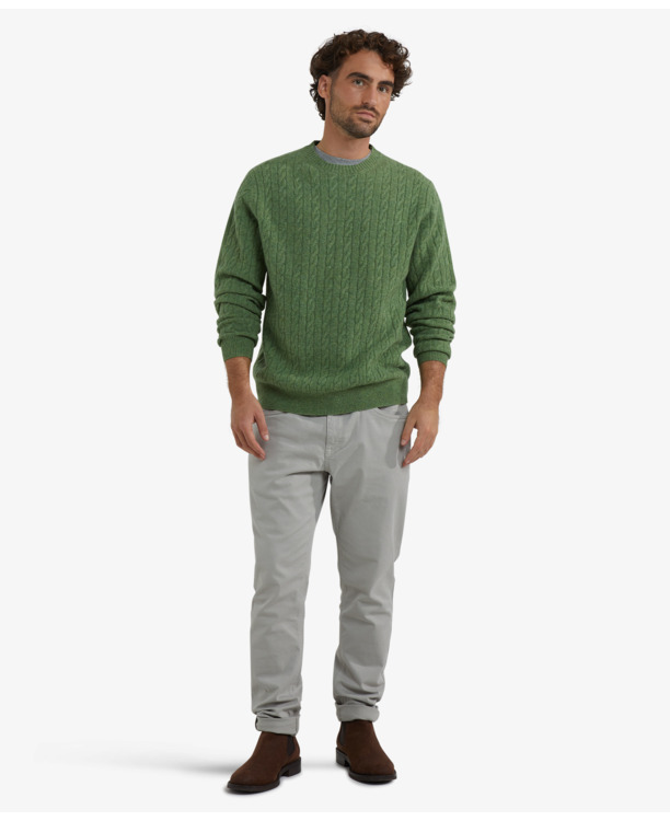 Cable Crew Neck Sweater 100% Lambswool Heren
