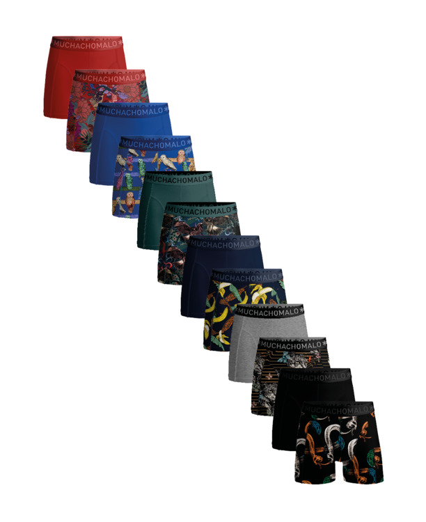 Heren 12-Pack Boxershort Print/Effen Print/Black/Blue/Green/Red