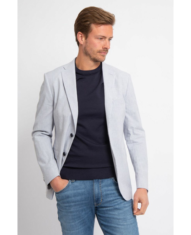 Suitable Blazer Linnen Streep Lichtblauw