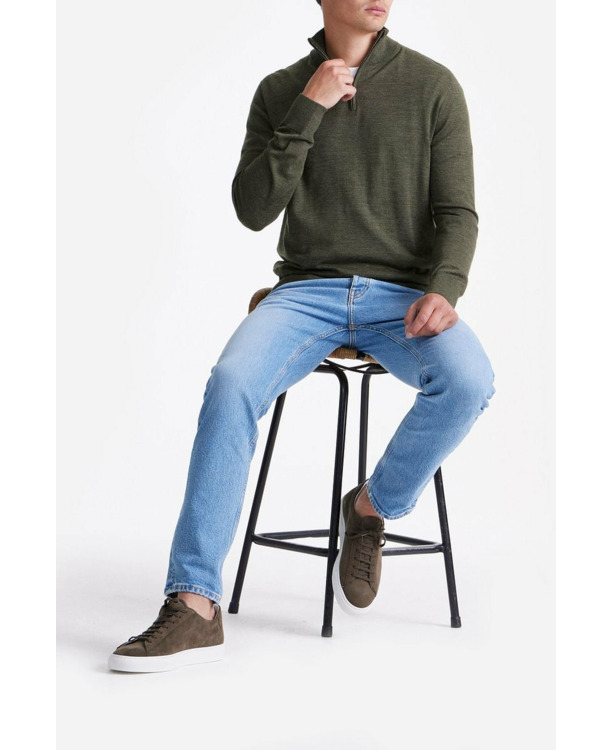 King Essentials The Michael Half Zip Pull Army Merino Groen