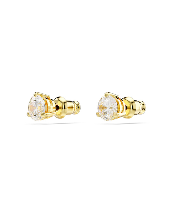 Solitaire Pierced Earrings Stud OU Gold shiny Clear Crystal & Effect