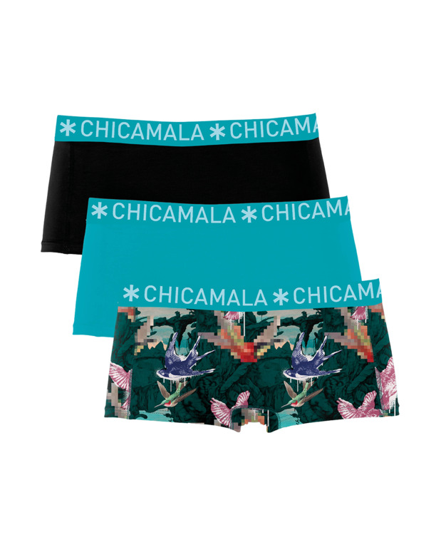 Dames 3-pack Boxershort Print + Effen Print/Green/Black