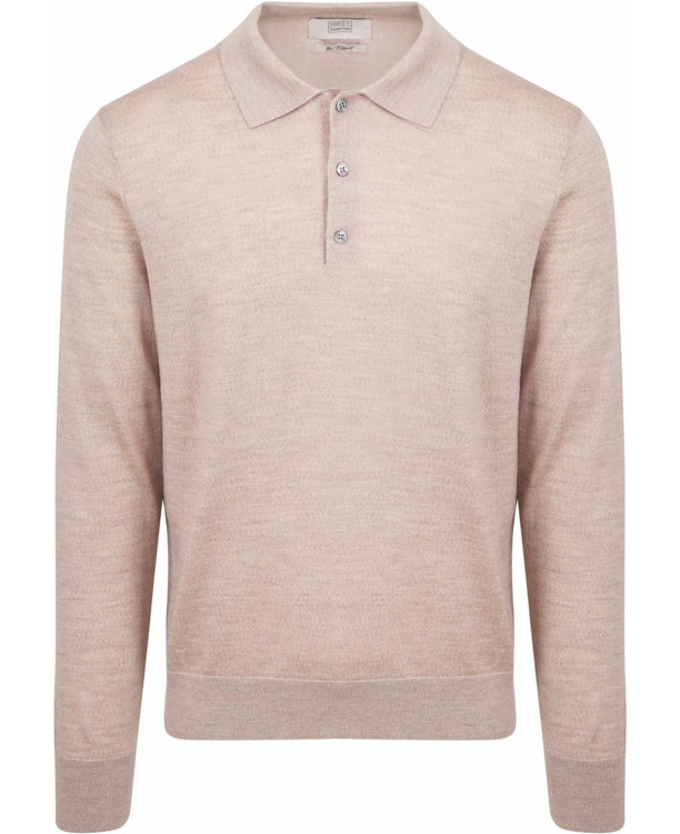 King Essentials The Robert Long Sleeve Poloshirt Merino Beige