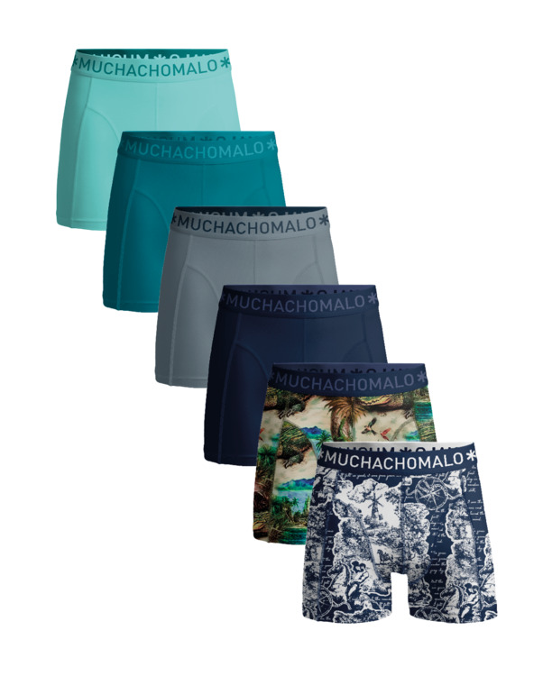 Heren 6-Pack Boxershort Print/Effen Print/Blue