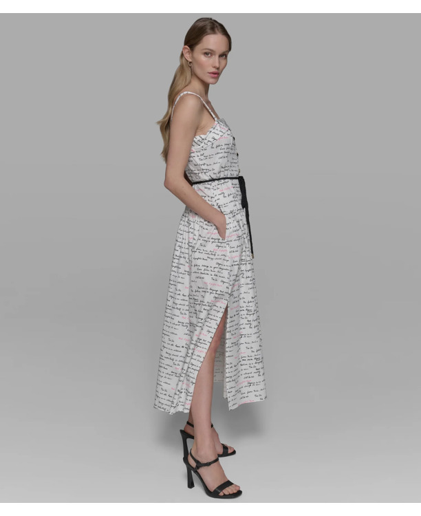 SLEEVELESS A-LINE SCRIPT DRESS