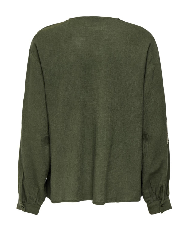 Regular Fit V-Neck Long Sleeves (L/S) Top met V-hals met lange mouwen en borduursel