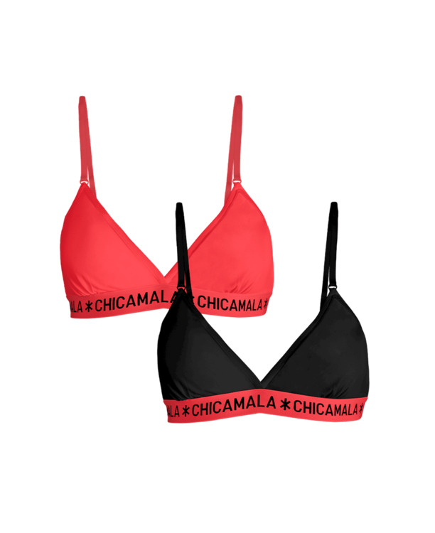 Meisjes 2-pack driehoek Effen Red/Black