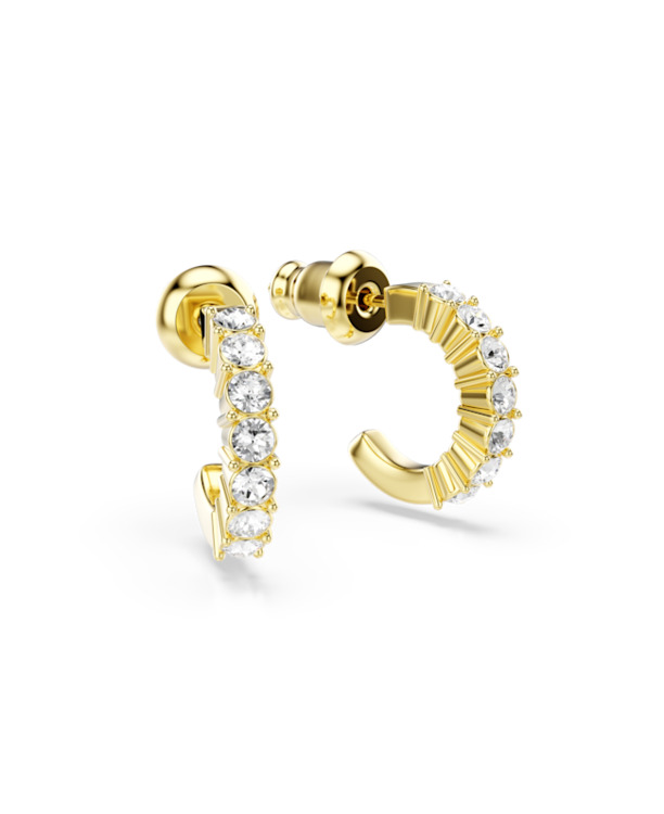 Mini Hoop Pierced Earrings OU Open Gold shiny Clear Crystal & Effect