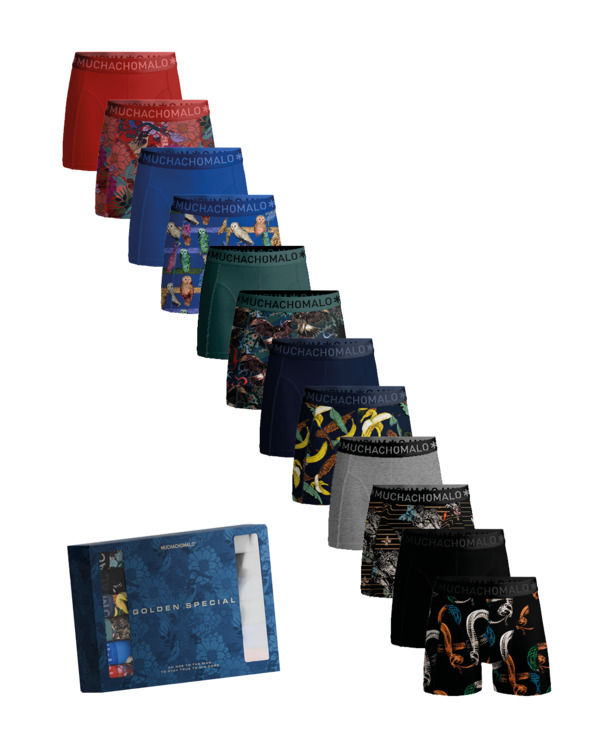 Heren 12-Pack Boxershort Print/Effen Print/Black/Blue/Green/Red