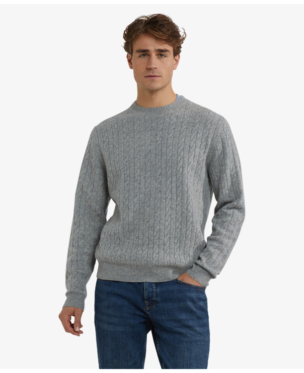 Cable Crew Neck Sweater 100% Lambswool Heren