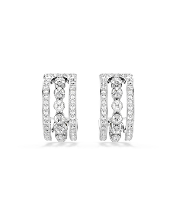 Hyperbola Spin Pierced Earrings Hoop Rhodium shiny White Crystal