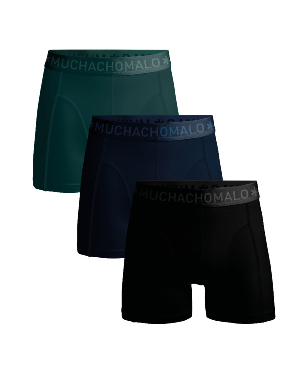 Heren 3-pack shorts effen Black/Blue/Green