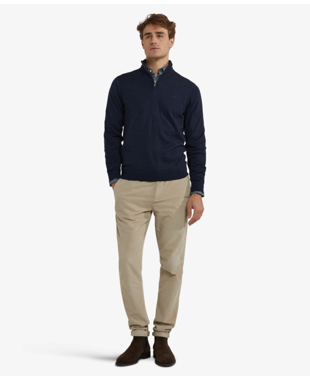 Fine Merino Zip Mock Sweater 100% Extra Fine Merinowol Heren