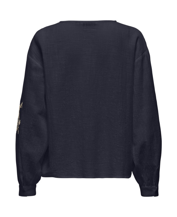 Regular Fit V-Neck Long Sleeves (L/S) Top met V-hals met lange mouwen en borduursel