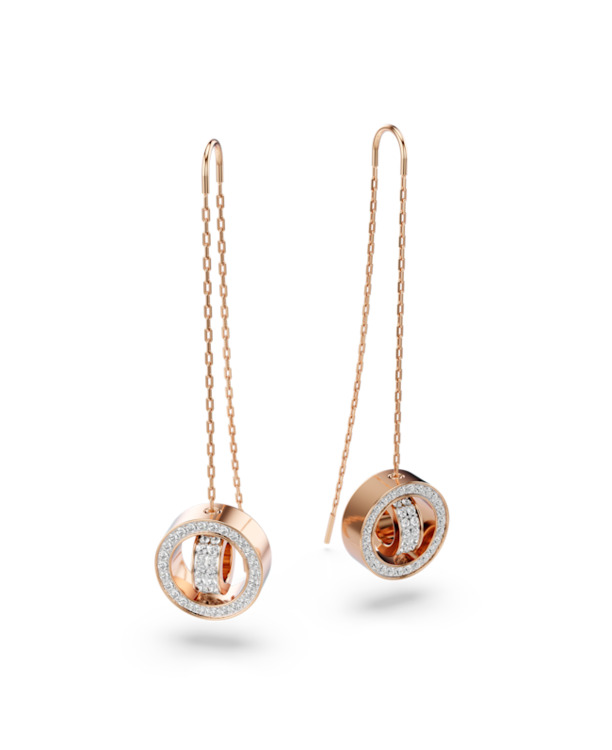 Dextera Round Pierced Earrings Chain Earrings Rose Gold shiny Crystal