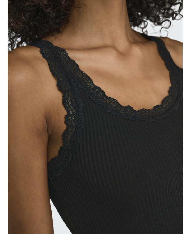 Regular Fit U-Neck Sleeveless (S/L) BASIC Mouwloze tanktop met U-hals en kanten detail