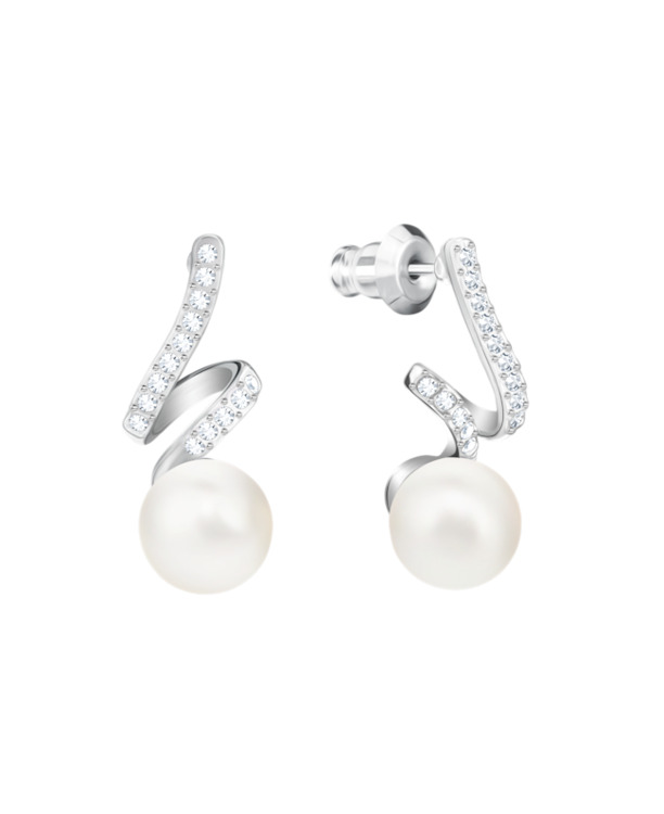 Gabriella Pierced Earrings Pearl OU Rhodium shiny Crystal White Pearl Crystal