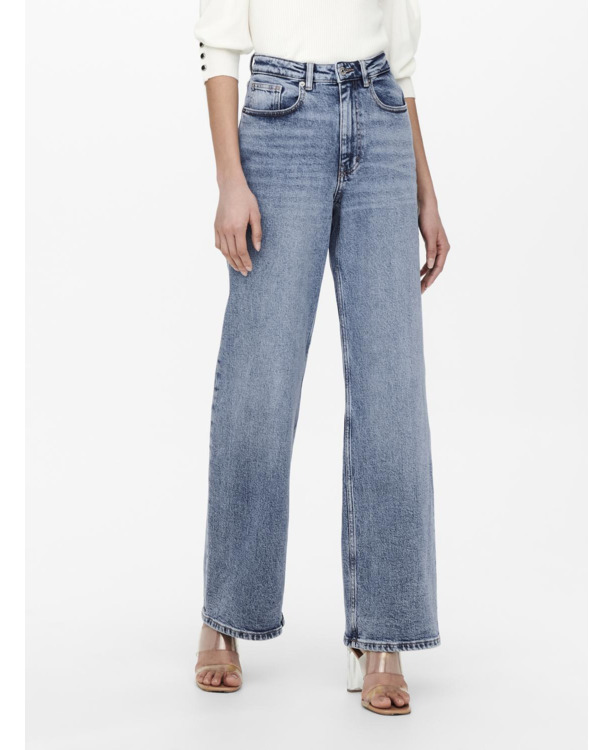 Wide Leg Fit Jeans met wijde pijpen en hoge taille en zakken aan de voorkant
