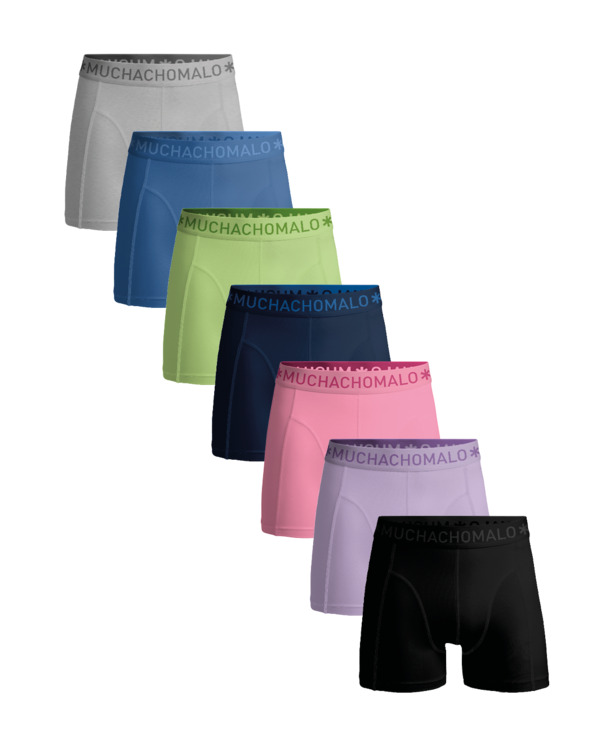 Heren 7-Pack Boxershorts Effen Black/Purple/Pink/Blue/Grey