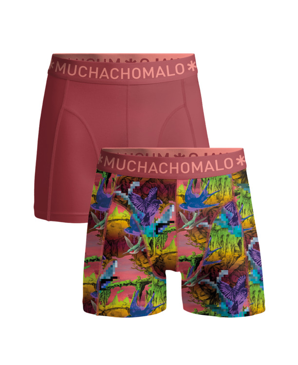 Heren 2-Pack Boxershort Print/Effen Print/Red