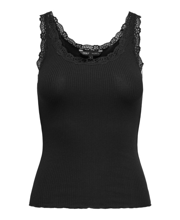 Regular Fit U-Neck Sleeveless (S/L) BASIC Mouwloze tanktop met U-hals en kanten detail