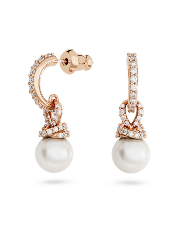 Originally Pierced Earrings Drop Rose Gold shiny Crystal White Pearl White