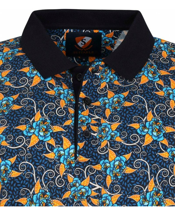 Suitable Polo Bloemen Donkerblauw
