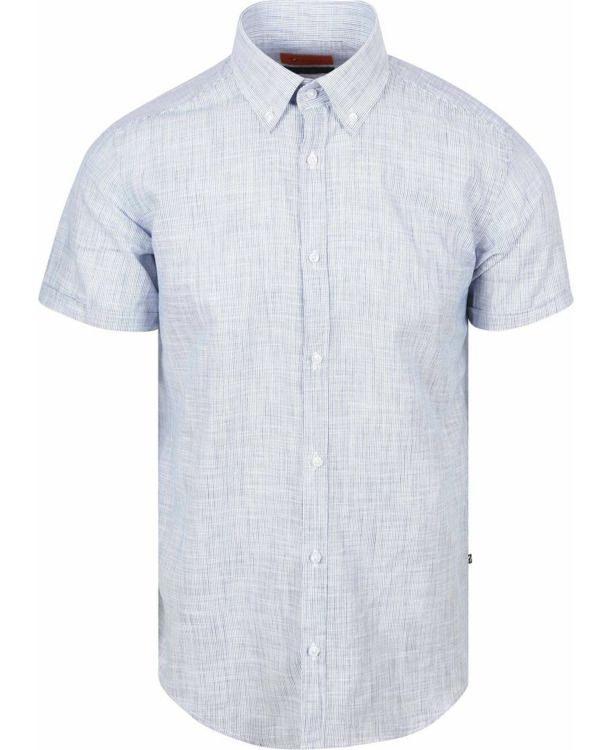 Suitable Korte Mouwen Overhemd Cotton Slub Streep Blauw