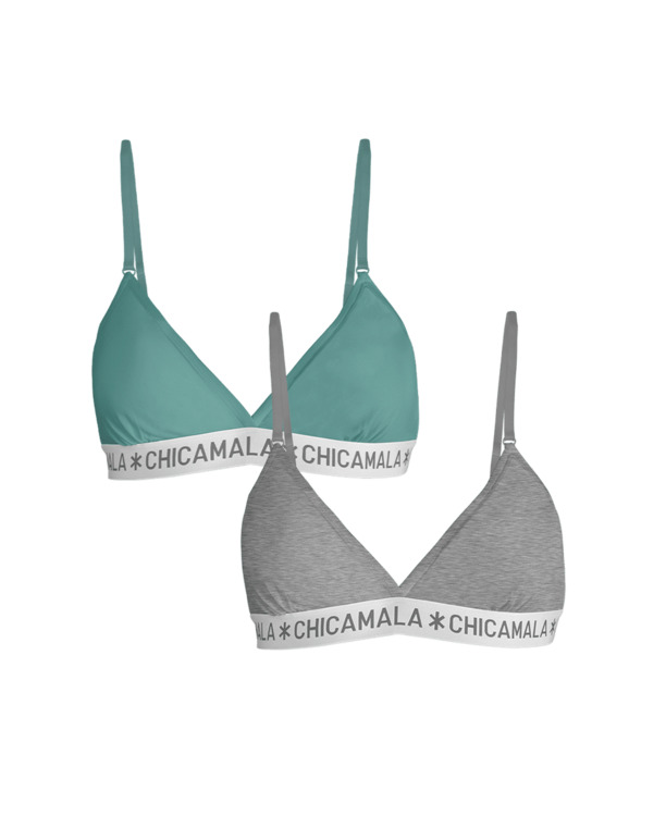 Meisjes 2-pack driehoek Effen Green/Grey