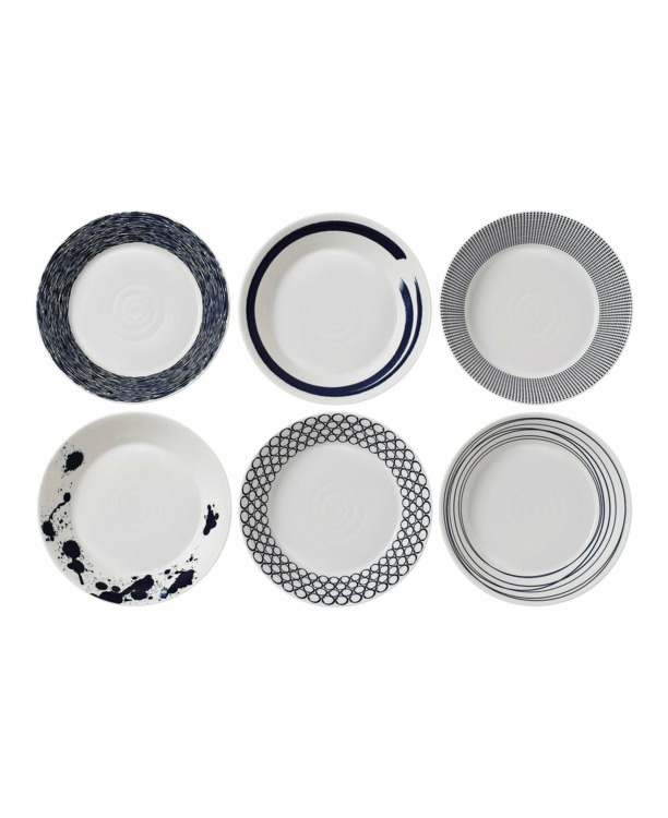 Pacific Pasta Bowl 23cm 9in, Blue Mixed Patterns, Set of 6