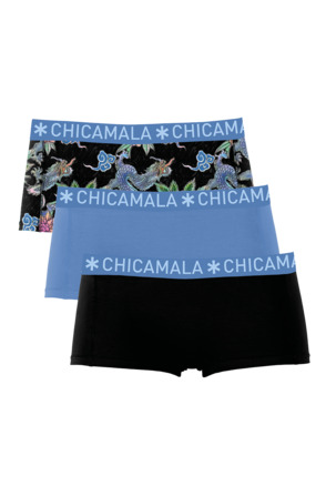 Dames 3-pack Boxershort Print + Effen Print/Blue/Black