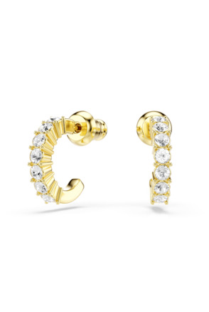 Mini Hoop Pierced Earrings OU Open Gold shiny Clear Crystal & Effect