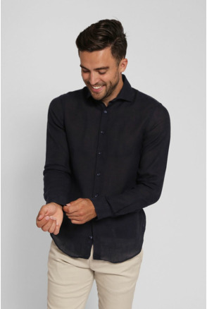 Suitable Overhemd Linnen Navy