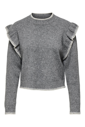 Loose Fit High Neck Long Sleeves (L/S) Trendy KNIT met Volume Sleeves en Ruches