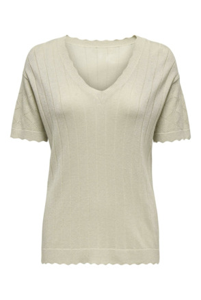 Regular Fit V-Neck Short Sleeves (S/S) Elegante gebreide top met V-hals en glitterdetail