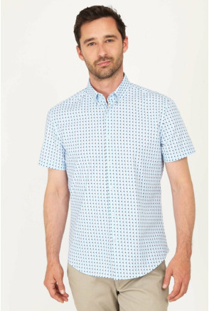 Suitable Short Sleeve Overhemd Print Blauw