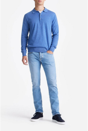 King Essentials The Robert Long Sleeve Poloshirt Merino Mid Blauw