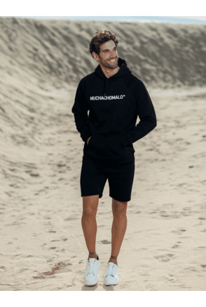 Heren Wit Borduurwerk Hoodie Zwart Black