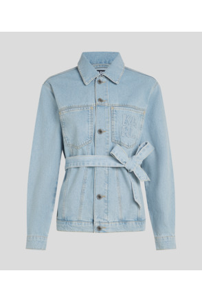 BLOCK LOGO BELTED DENIM JACKET